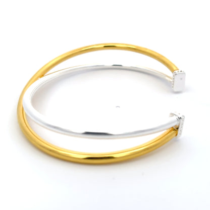 925 Silver Two-Tone Crisscross Cuff Bangle