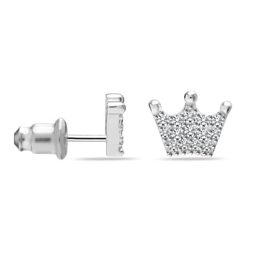 925 Silver Crown Stud Earrings with Crystal Accents