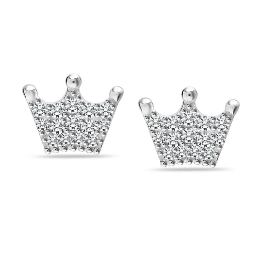 925 Silver Crown Stud Earrings with Crystal Accents
