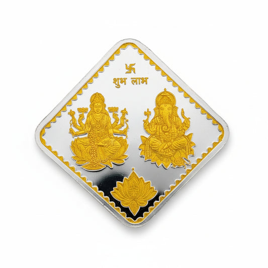 999 10g Laxmi Ganesh Diamond shape coin with gold polish