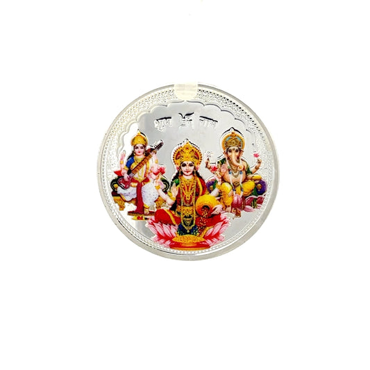 999 10g Silver Lakshmi Ganesh Saraswati Color Coin