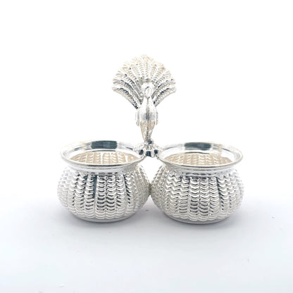 925 Silver Medium Haldi Kumkum Set with Peacock Design