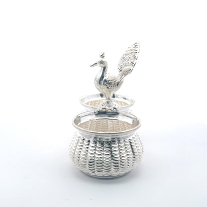 925 Silver Medium Haldi Kumkum Set with Peacock Design