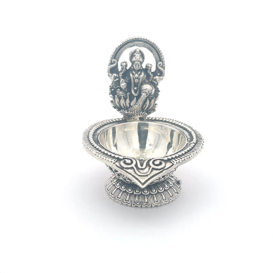 925 Silver Laxmi Diya – Oxidised Finish