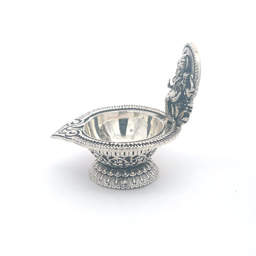 925 Silver Laxmi Diya – Oxidised Finish