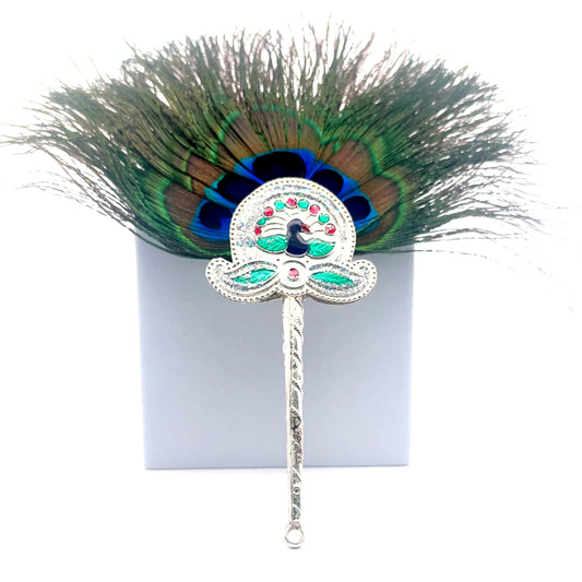 925 Silver Peacock Feather Stick – Krishna Puja & Decoration
