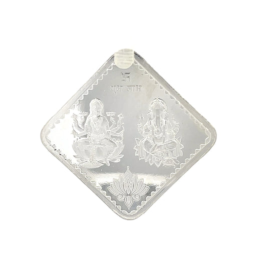 999 Silver 10g Square Lakshmi Ganesh Coin with Om Lotus Design