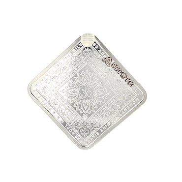 999 Silver 10g Square Lakshmi Ganesh Coin with Om Lotus Design