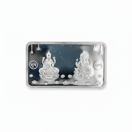999 Silver 10g Lakshmi Ganesh Rectangular Coin with Yantra
