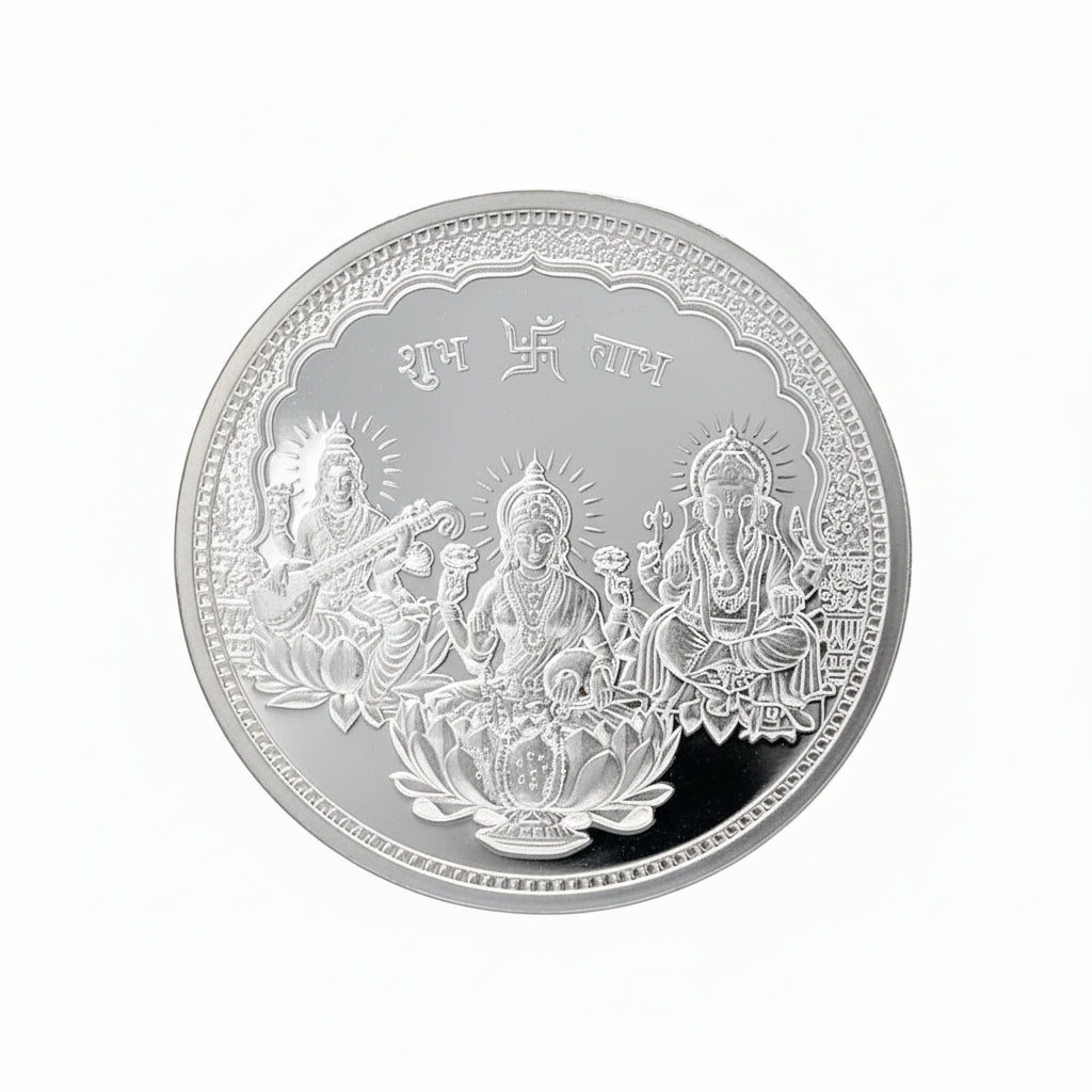 999 Silber 10 g Lakshmi Ganesh Saraswati Münze mit Om-Design