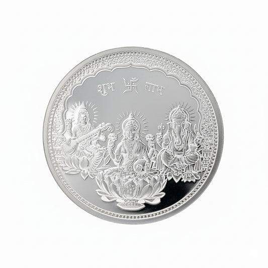 999 Silver 10g Lakshmi Ganesh Saraswati Coin with Om Design