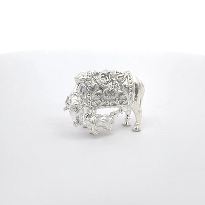 925 Silver Large Cow and Calf Idol – Ornate Design