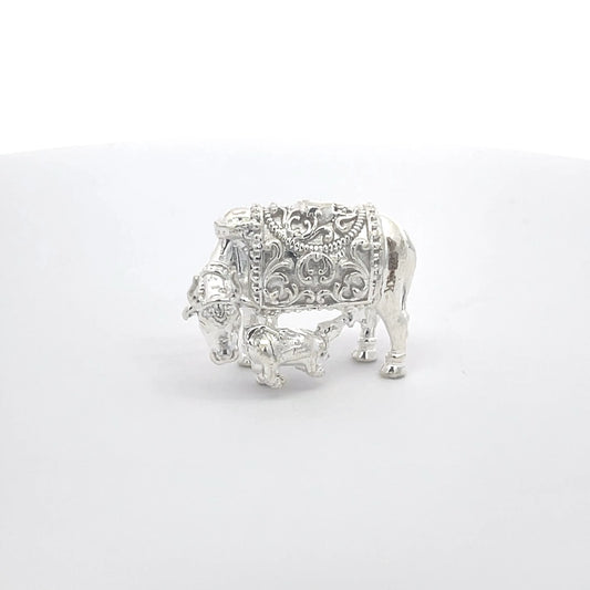 925 Silver Large Cow and Calf Idol – Ornate Design
