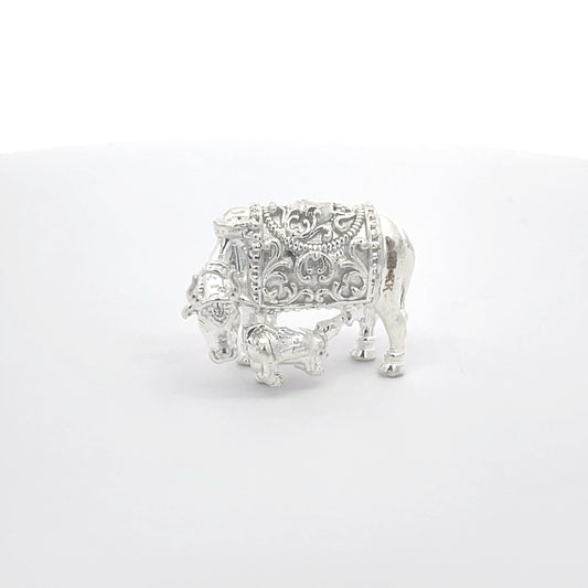 925 Silver Cow and Calf Idol – Ornate Design