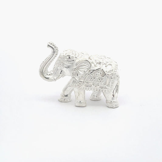 925 Silver Elephant Idol – Trunk Raised with Floral Design