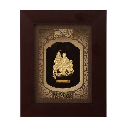 24KT Gold Foil Shiva Parvati with Ganesh Frame