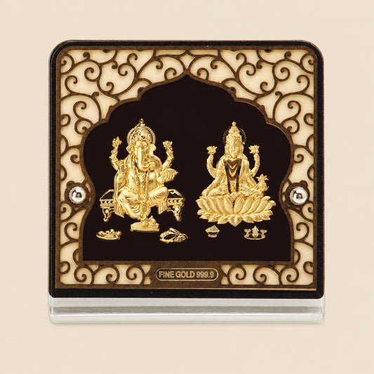24KT Gold Foil Lakshmi Ganesha Car Stand / Table Top