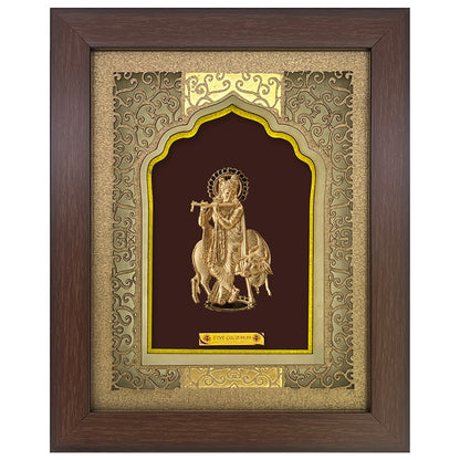 24 Karat Goldfolie Krishna mit Kuh Rahmen