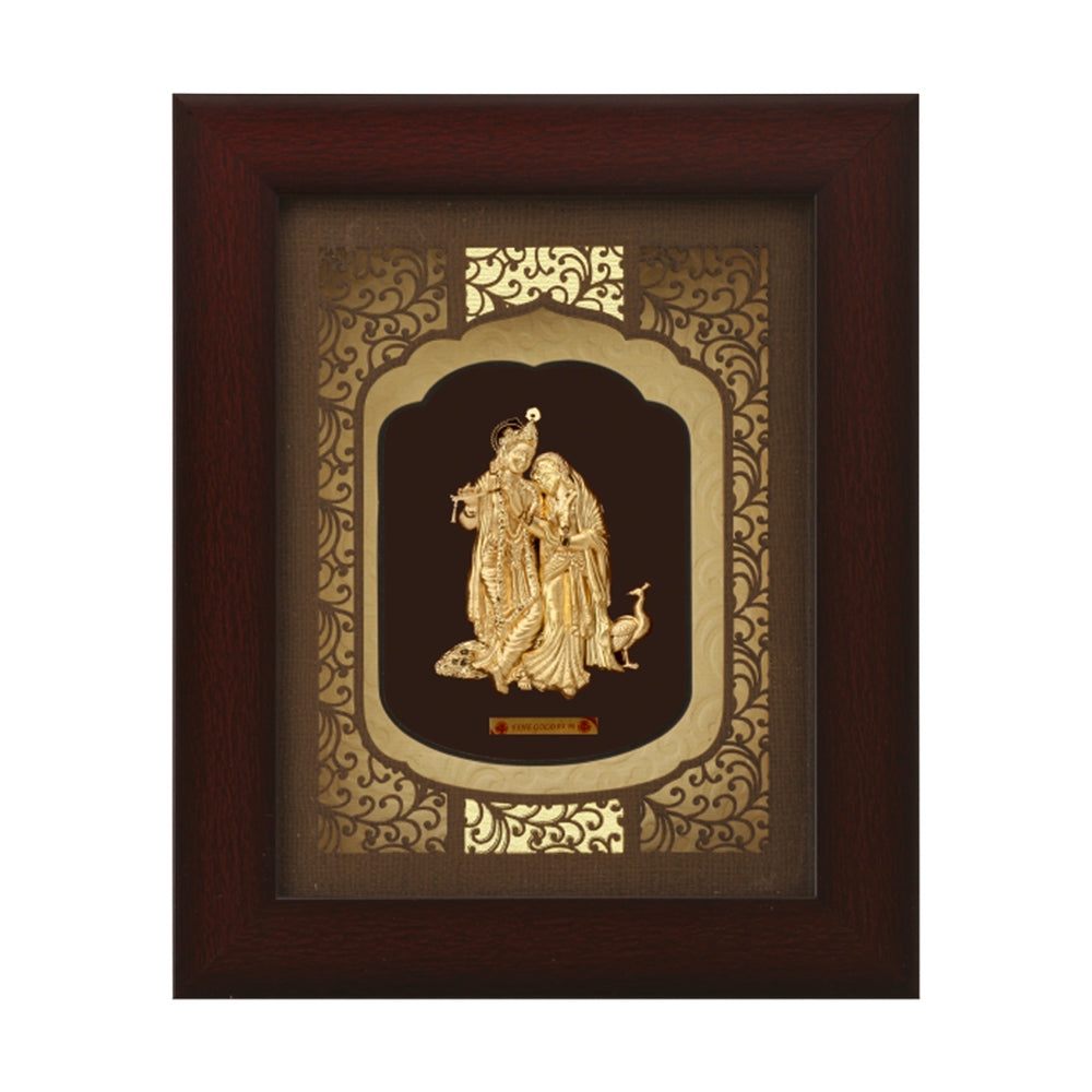 24KT Gold Foil Radha Krishna with Peacock Frame