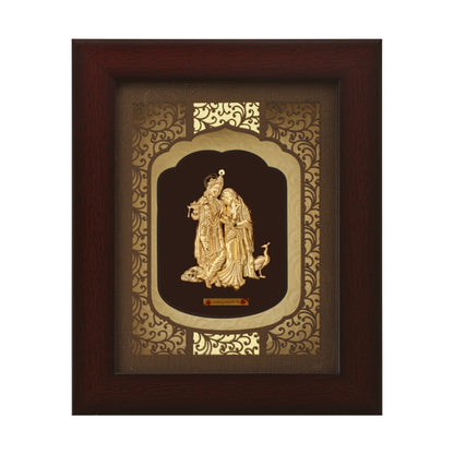 24 Karat Goldfolie Radha Krishna mit Pfauenrahmen
