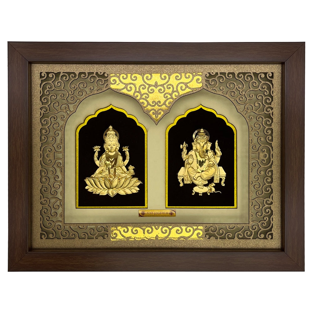 24-karätige Goldfolie Großer Lakshmi- & Ganesha-Rahmen