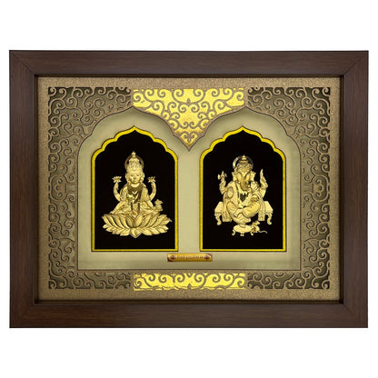 24-karätige Goldfolie Großer Lakshmi- & Ganesha-Rahmen