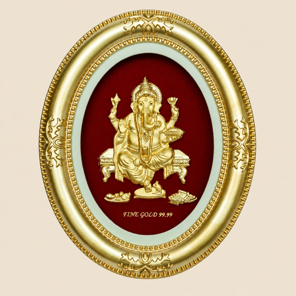 24KT Gold Foil Oval Frame Ganesh
