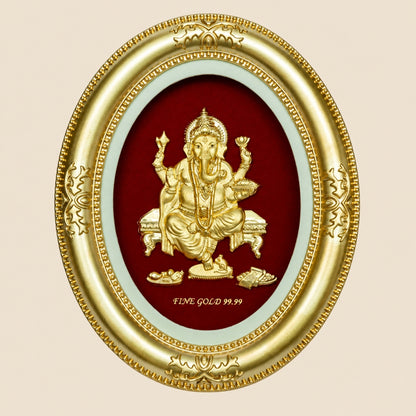 24KT Gold Foil Oval Frame Ganesh