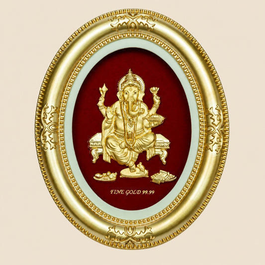 24KT Gold Foil Oval Frame Ganesh