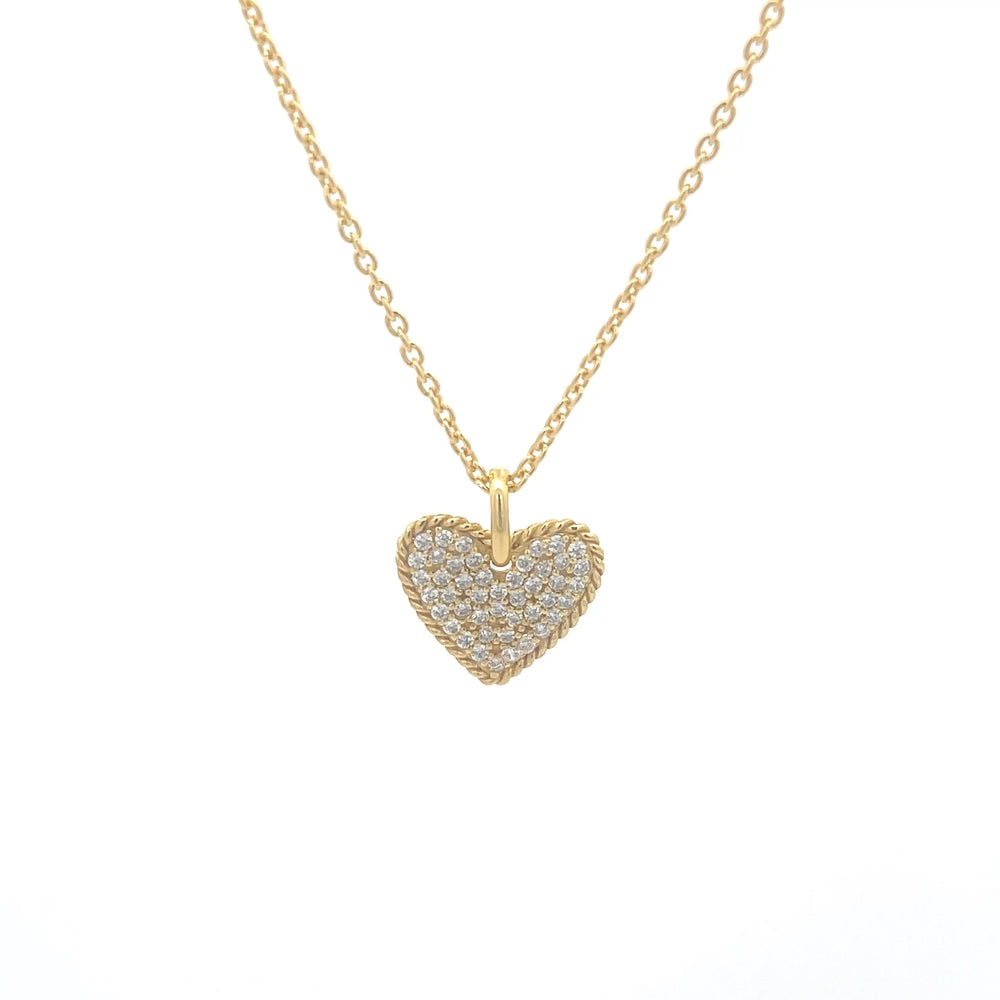 925 Silver Pavé Heart Necklace with 14kt gold plating