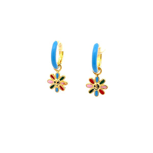 925 Silver Gold-Plated multicolor Enamel Flower Drop Hoops