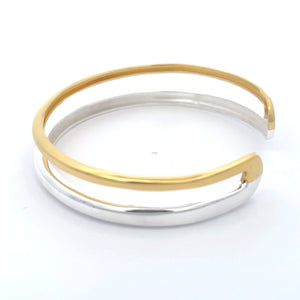 925 Silver Two-Tone Open Cuff Bangle