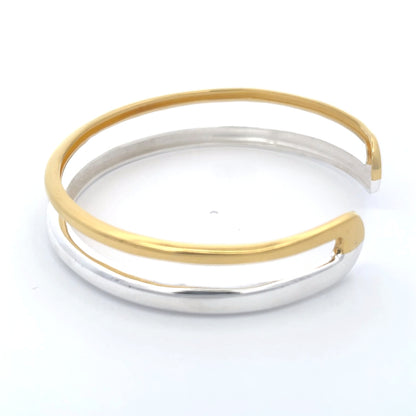925 Silver Two-Tone Open Cuff Bangle