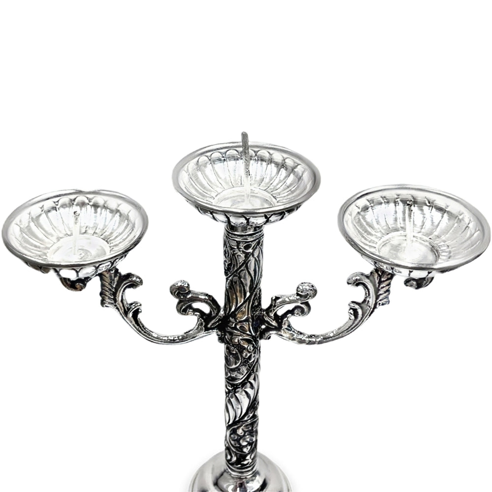 Kerzenständer aus 925er Sterlingsilber, antik oxidiert, mit 3 Armen und Blumenmuster