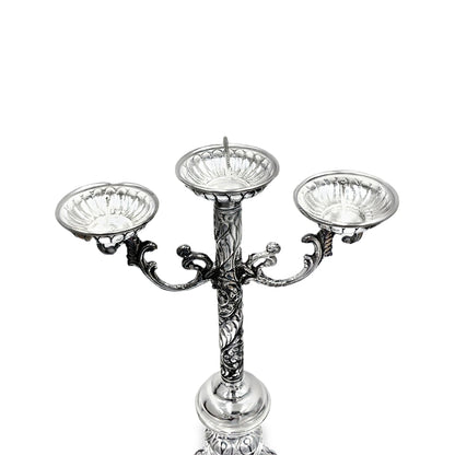Kerzenständer aus 925er Sterlingsilber, antik oxidiert, mit 3 Armen und Blumenmuster