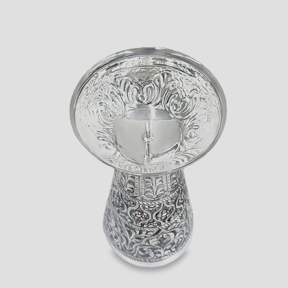 925 Silver Antique Oxidized Floral Engraved Candle Holder