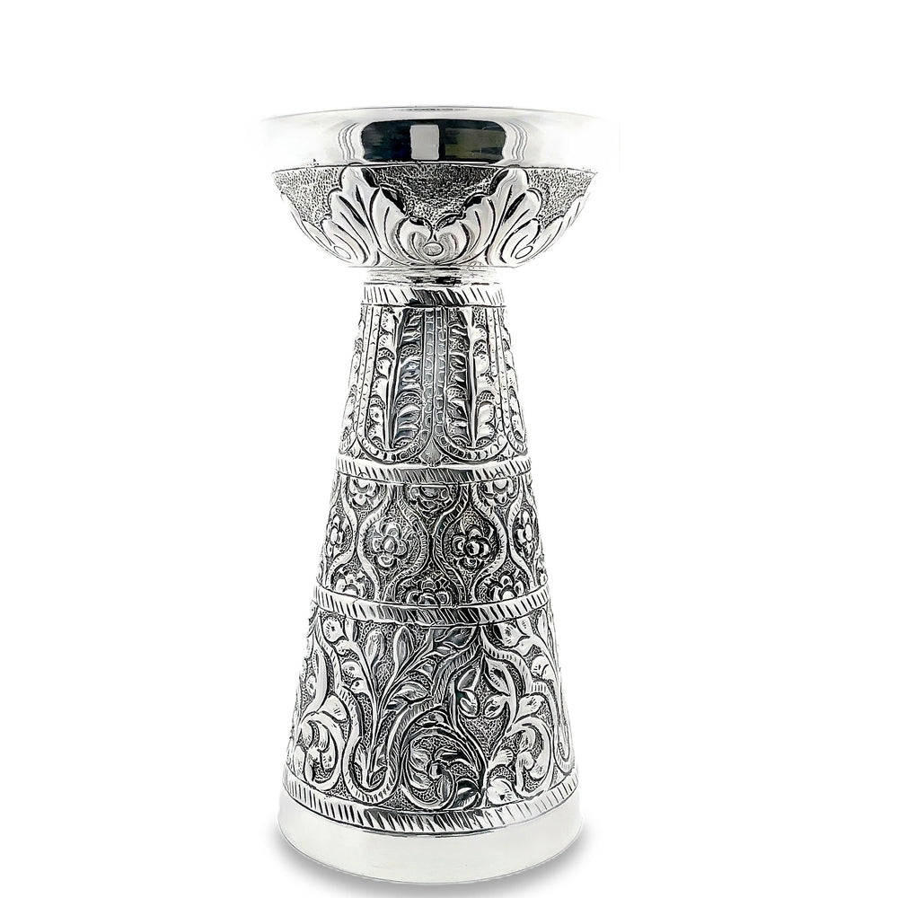 925 Silver Antique Oxidized Floral Engraved Candle Holder