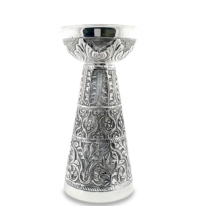 925 Silver Antique Oxidized Floral Engraved Candle Holder