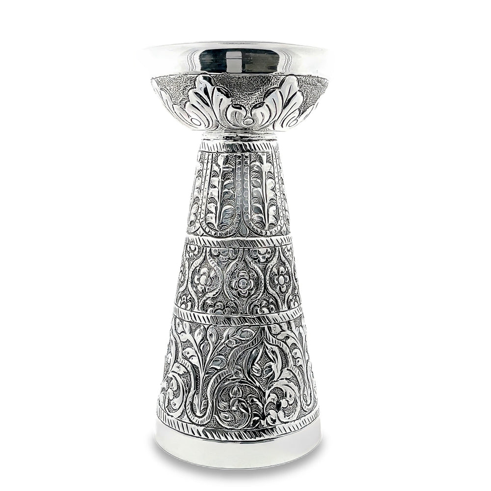 925 Silver Antique Oxidized Floral Engraved Candle Holder