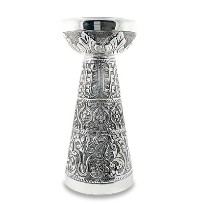 925 Silver Antique Oxidized Floral Engraved Candle Holder