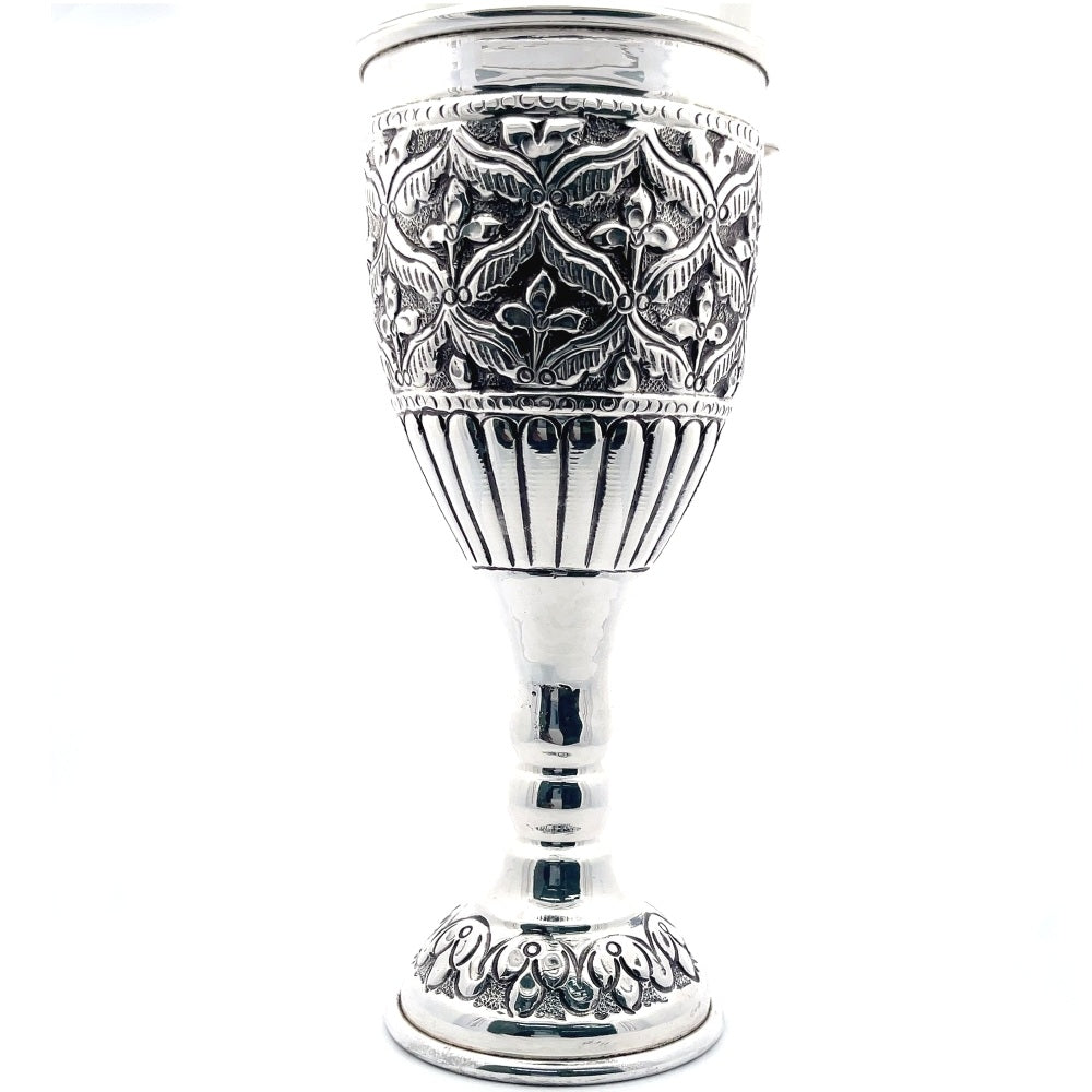 925er Silber antik oxidiertes Blumenreliefglas