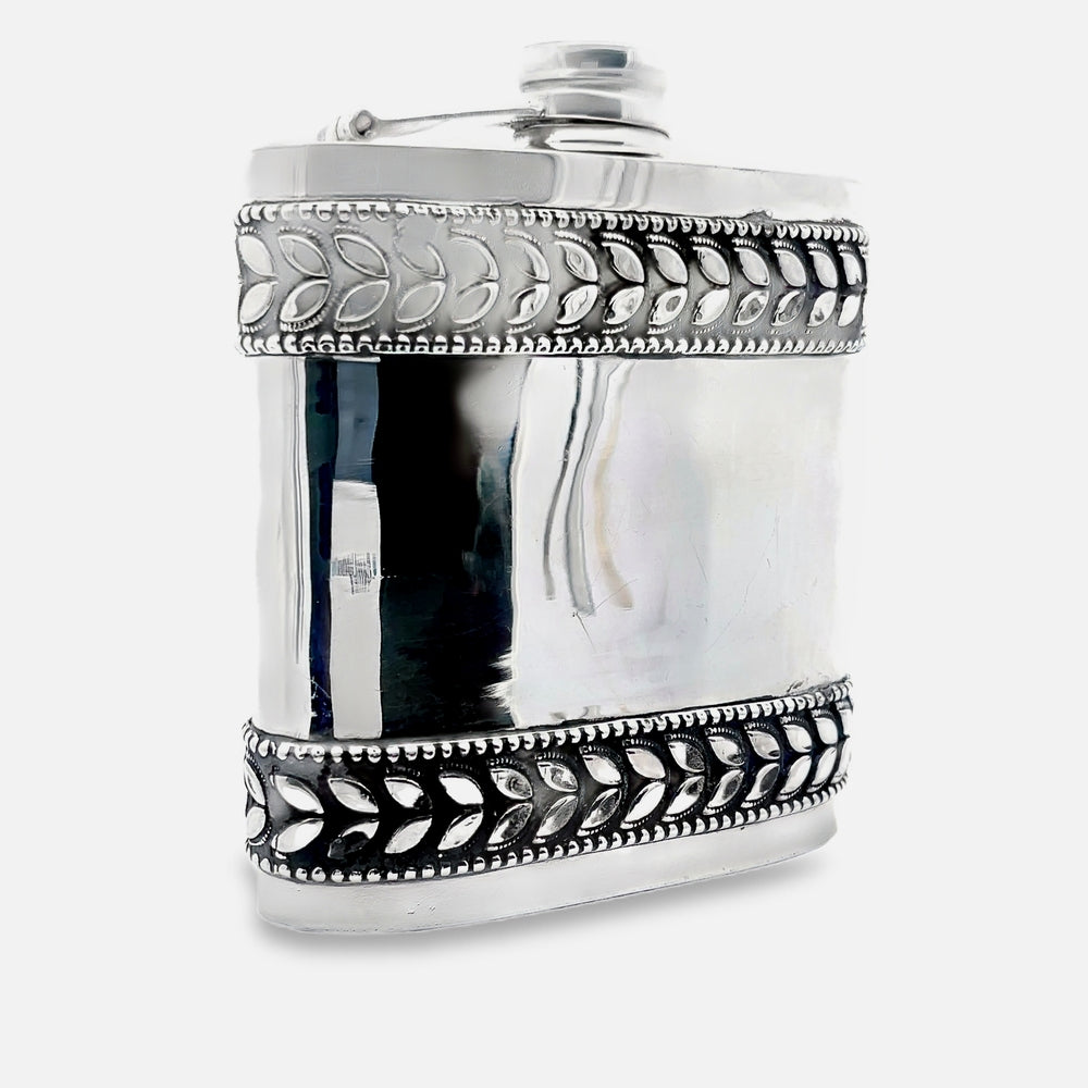 925 Silver Antique Oxidized Whiskey Flask