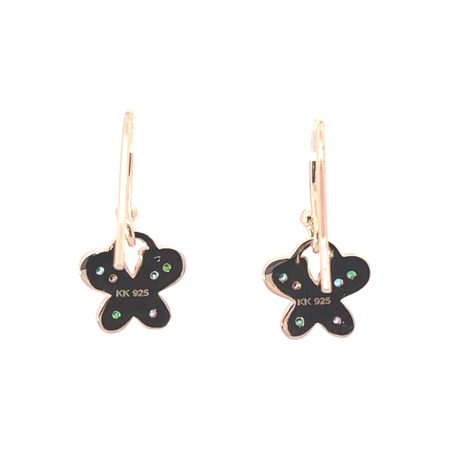 925 Silver Rose Gold-Plated Butterfly Drop Earrings with Multicolor Zircon Stones