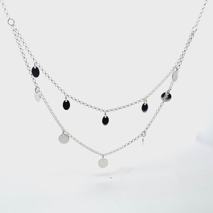 925 Silver Layered Necklace with Silver Disks for Women and Teens