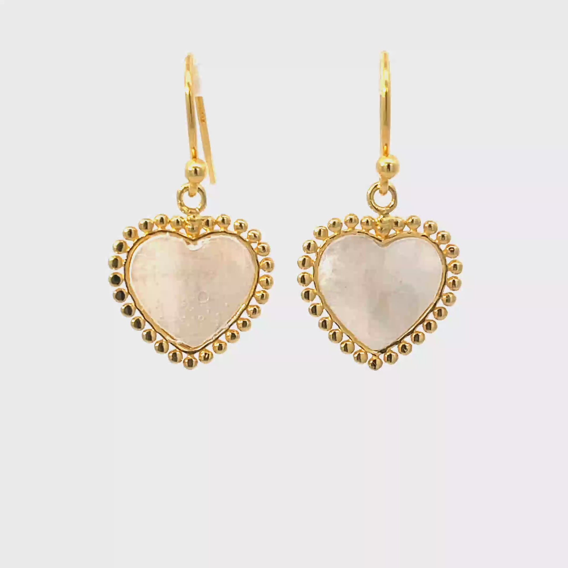 925 Silver Gold-Plated Heart Drop Earrings with Mother of Pearl