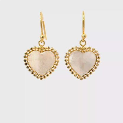 925 Silver Gold-Plated Heart Drop Earrings with Mother of Pearl
