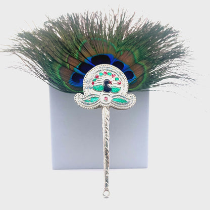 925 Silver Peacock Feather Stick – Krishna Puja & Decoration