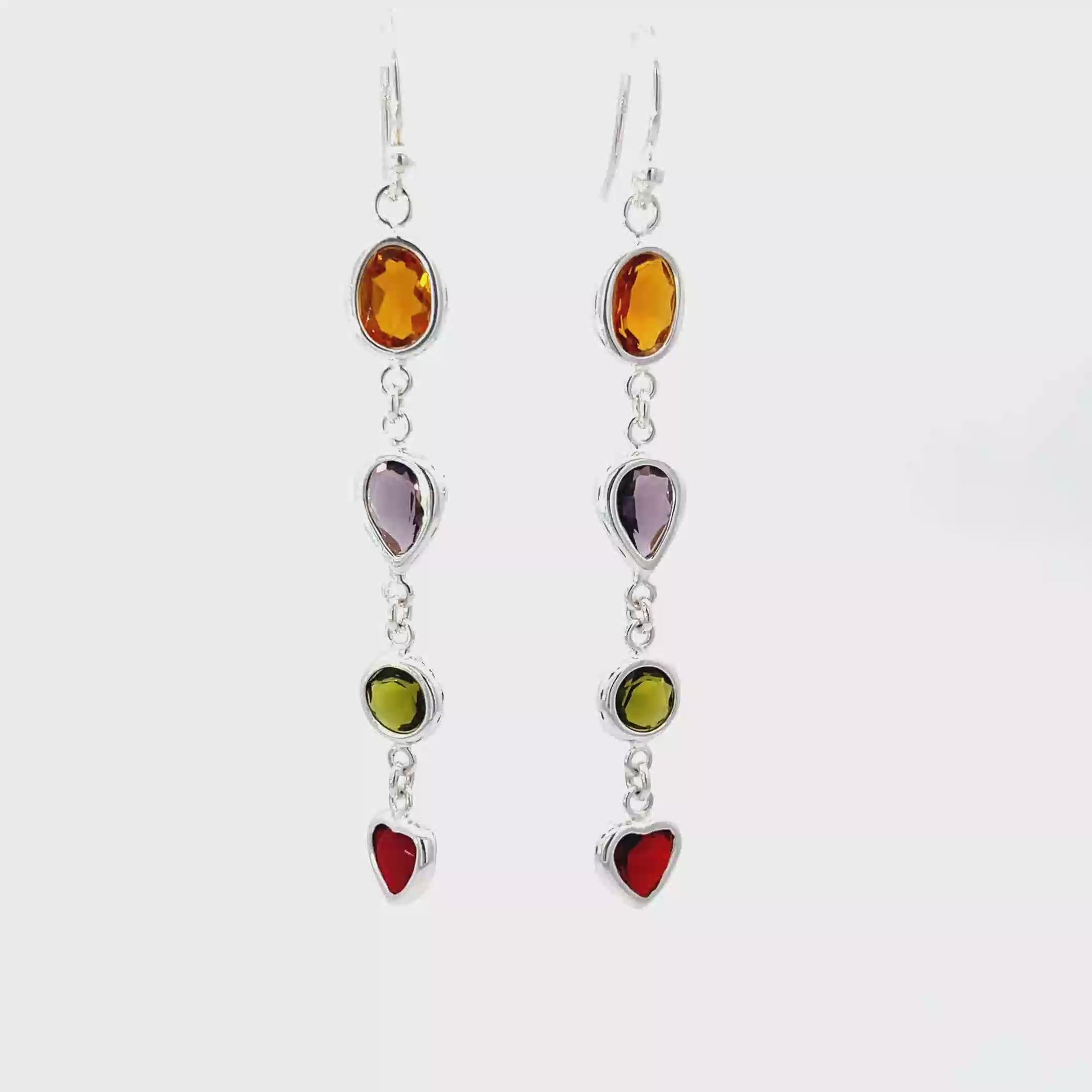 925 Silver Multicolor Gemstone-Inspired Long Drop Earrings