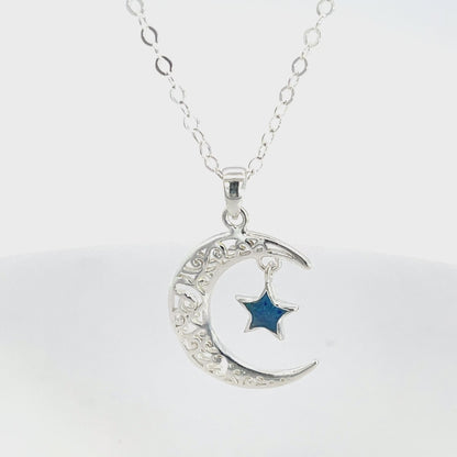 Halbmond-Halskette aus 925er Silber mit Zirkonia-Akzenten