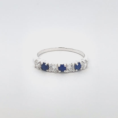 925 Silver Band Ring with Blue and White Zircon Stones